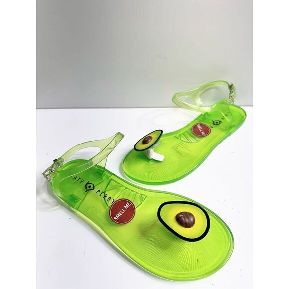 Katy Perry Sandals Womens Size 7 Green Avocado Ankle Strap Jelly Shoes Brand NEW - Picture 1 of 8